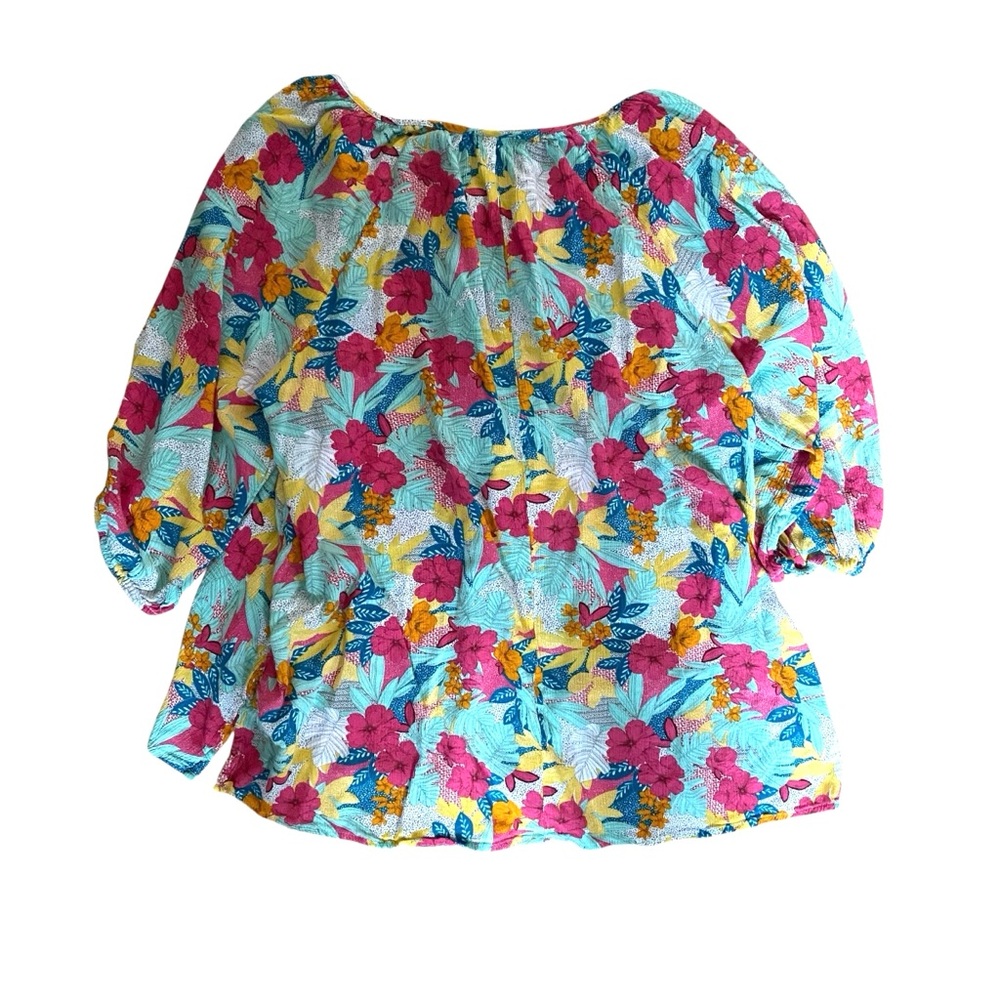 Lane Bryant 3X Classic Medium-Sleeve Peasant Top in Bali Bliss with 3/4 Sleeves - Picture 3 of 12
